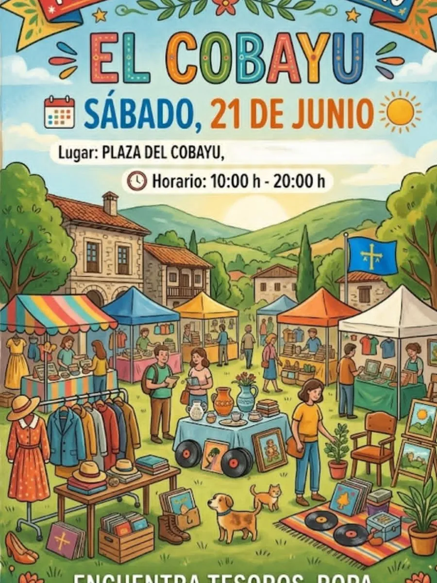 Cartel del Mercadillo de 2ª mano en El Cobayu