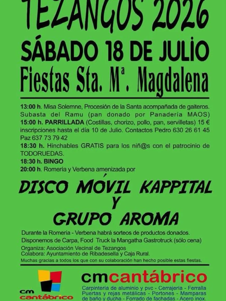 Cartel de las Fiestas de Santa María Magdalena en Tezangos