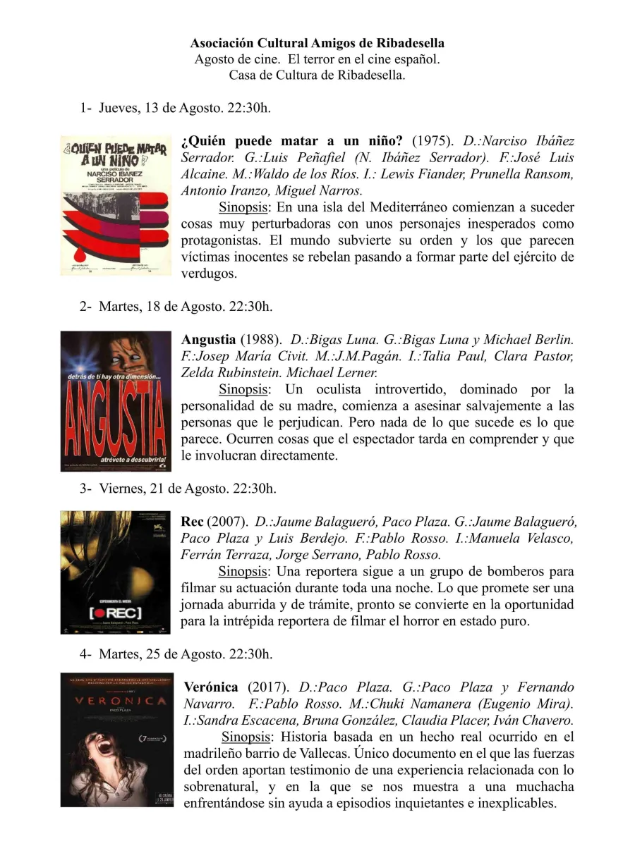 Cartel del ciclo Agosto de cine organizado por ACAR