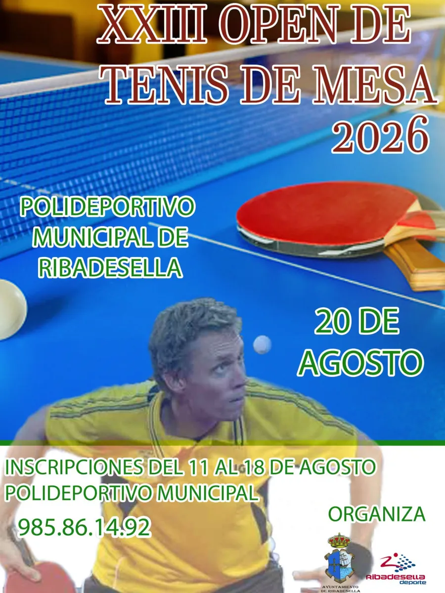 Cartel del XXIII Open de Tenis de Mesa “Ayuntamiento de Ribadesella”